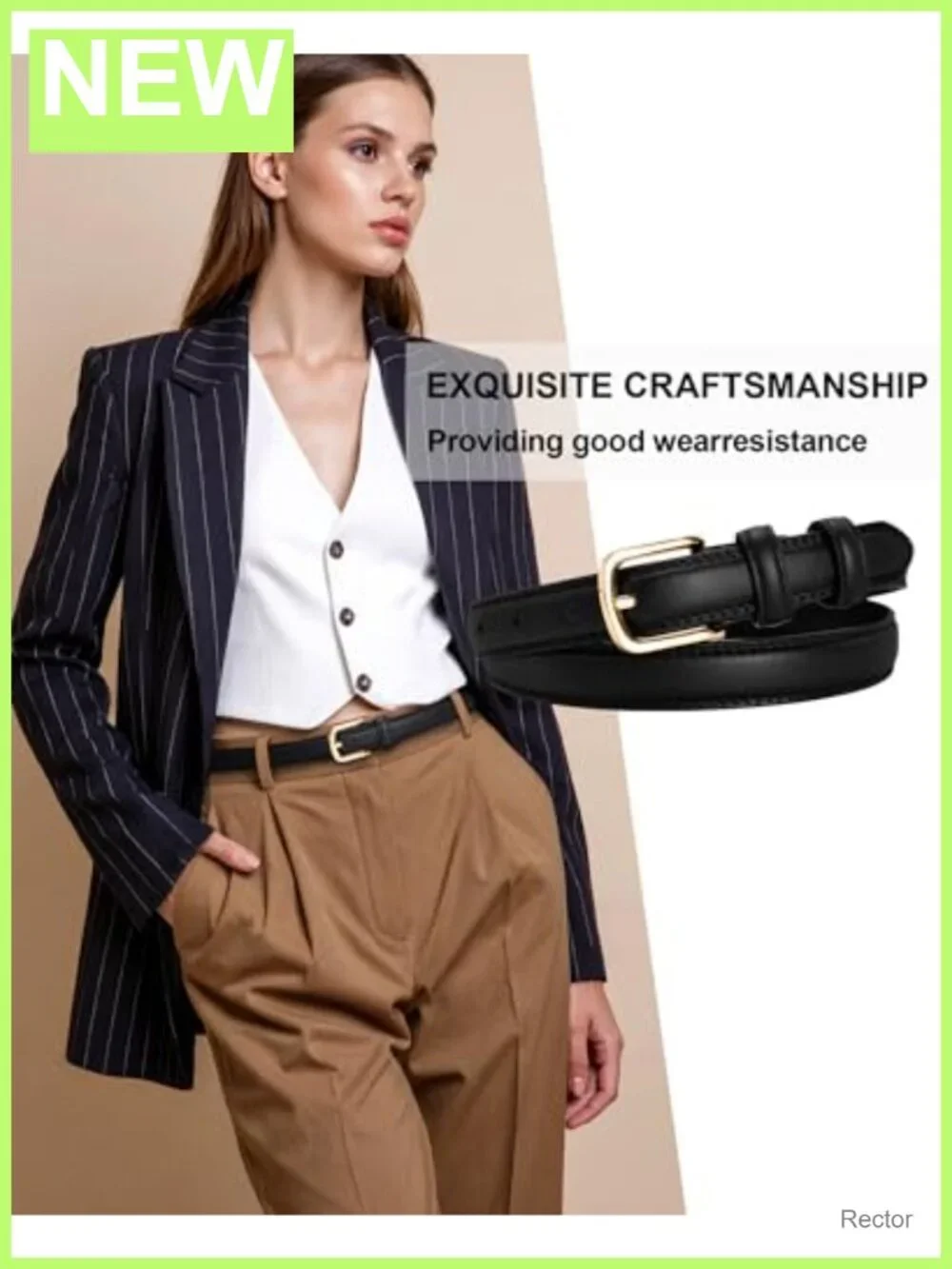 2 Pack Women's Faux Leather Belts with Gold-Tone Buckle, Adjustable Skinny Belt